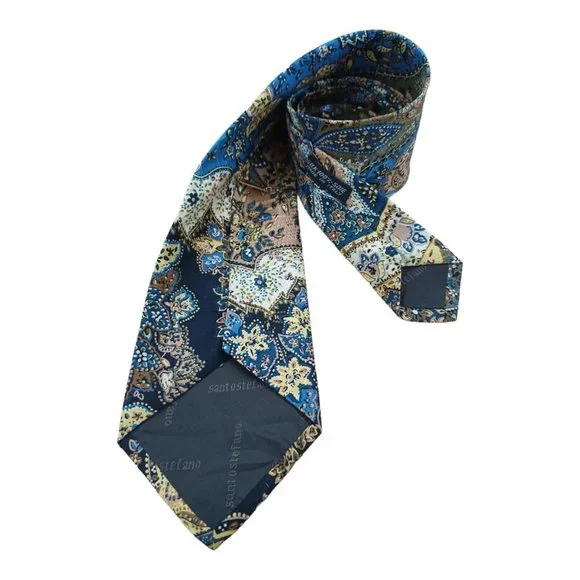 SANTOSTEFANO Blue Paisley Silk Tie ITALY 60”/ 4” EC